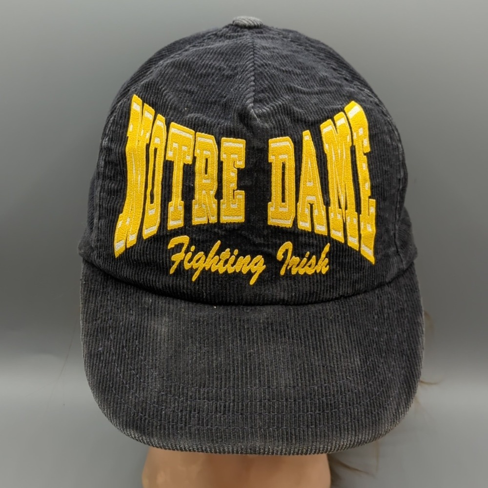 Vintage Notre Dame Fighting Irish Corduroy Hat Cap Gray Snapback Made in USA